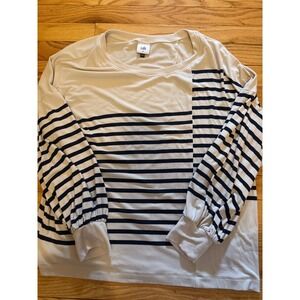 Cabi Stripe Mix Top Womens Medium Cream Navy Blue Long Sleeve Knit Shirt 5664